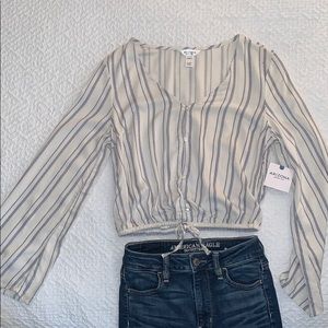 Button up flare long sleeve top